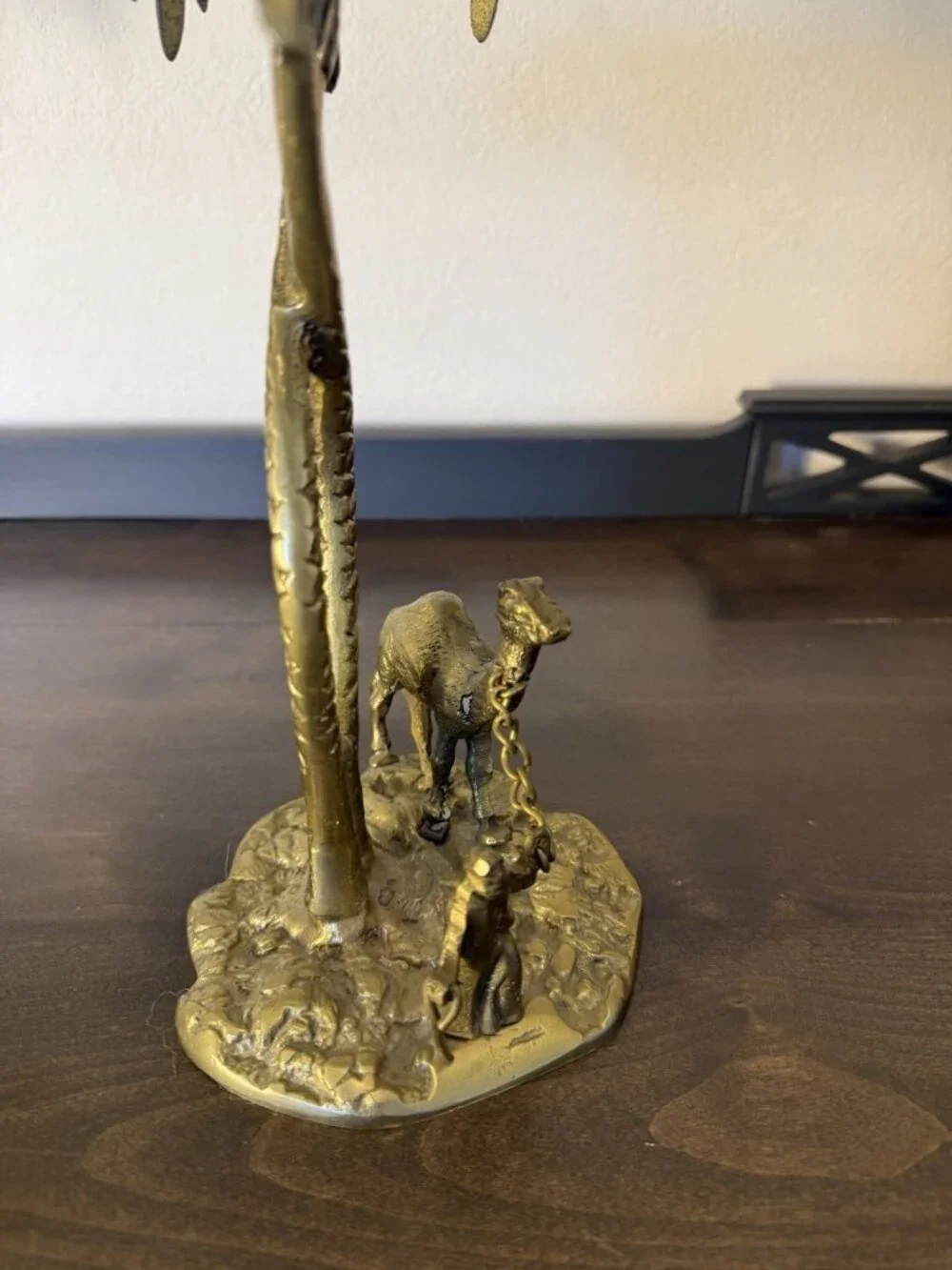 Vintage Bronze/Brass Sculpture Man with a Camel under a Palm Tree
